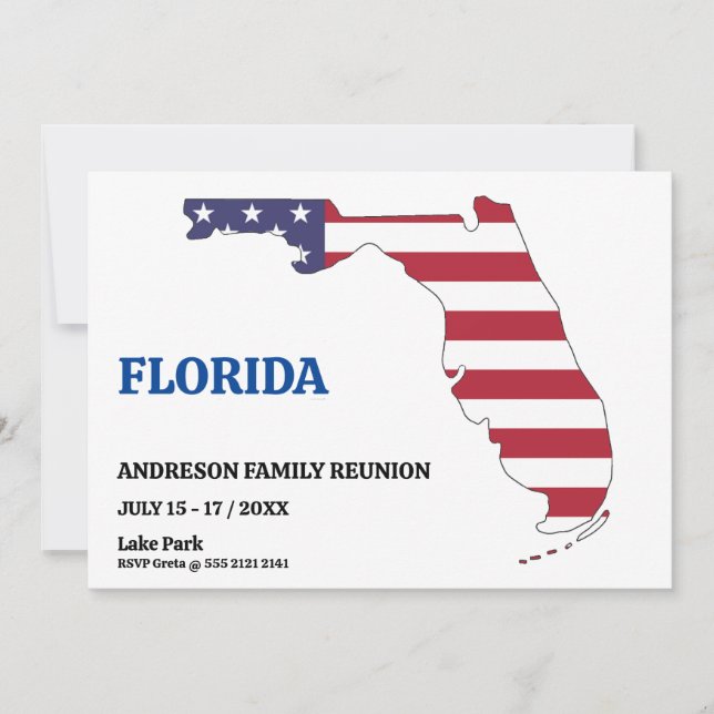 Invitation Famille Réunion 🎉 FLORIDA State Map USA Drapeau (Devant)