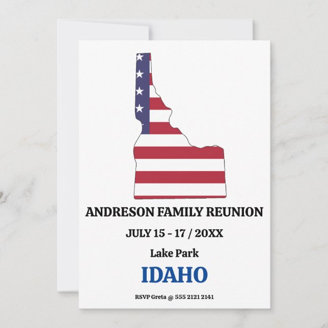 Invitation Famille Réunion 🎉 IDAHO State Map USA Drapeau (Devant)