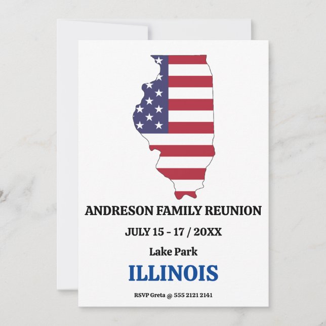 Invitation Famille Réunion 🎉 ILLINOIS State Map USA Drapeau (Devant)