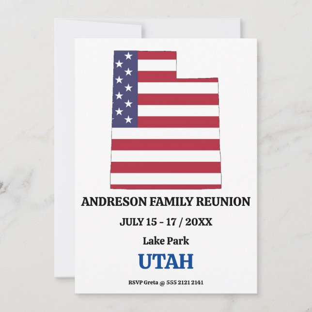 Invitation Famille Réunion 🎉 Utah State Map USA Drapeau (Devant)