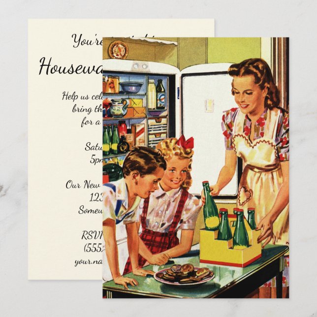 Invitation Famille vintage dans la cuisine (Devant / Derrière)