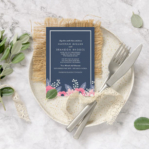 Invitation Familles mélangées brillant bleu Floral Mariage