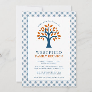 Invitation Family Reunion Blue Check Modern Family Tree