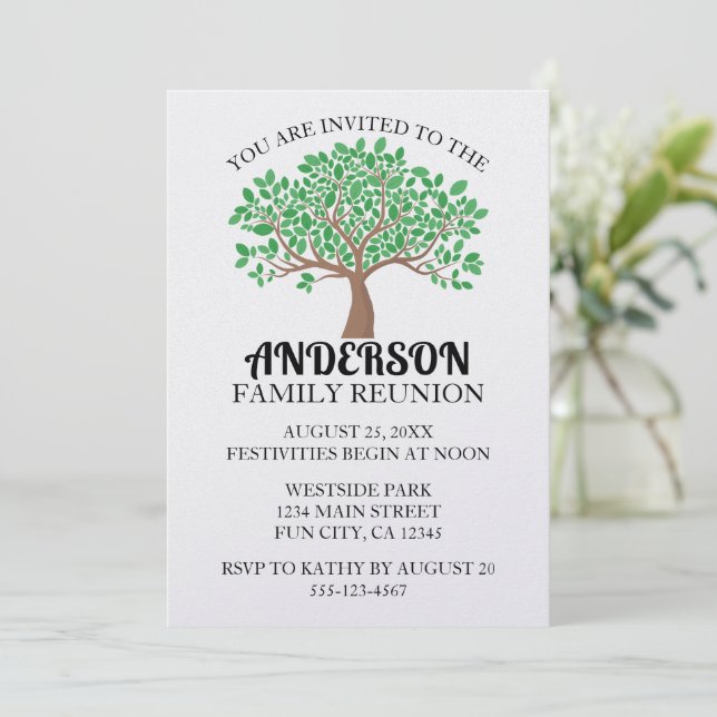 Invitation Family Tree Reunion Green Feuilles (Debout devant)