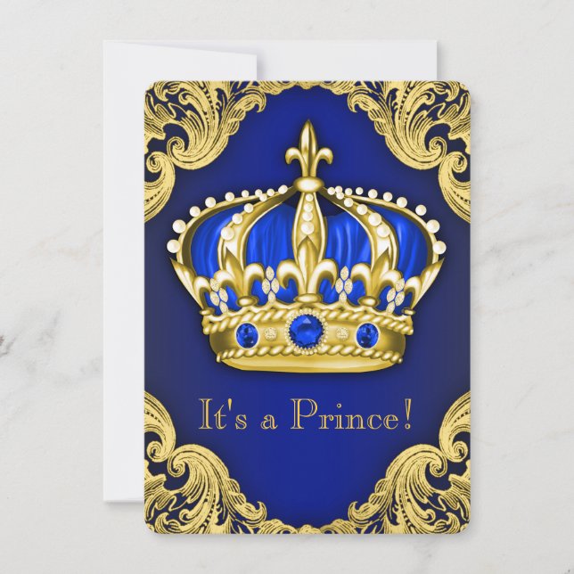 Invitation Fancy Baby shower bleu (Devant)