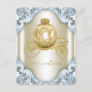 Invitation Fancy Baby Shower Prince Bleu et Or Carrosse