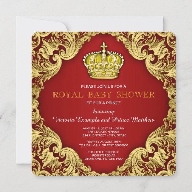 Invitation Fancy Baby shower rouge (Dos)