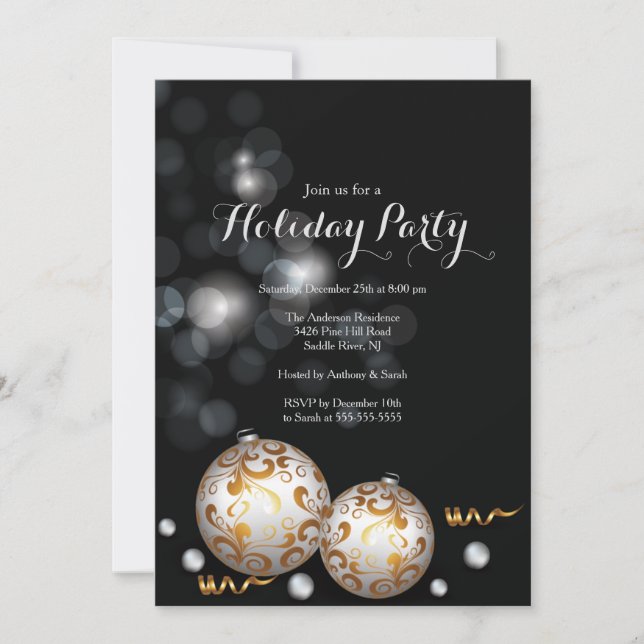 Invitation Fancy Black Bokeh Lights (Devant)