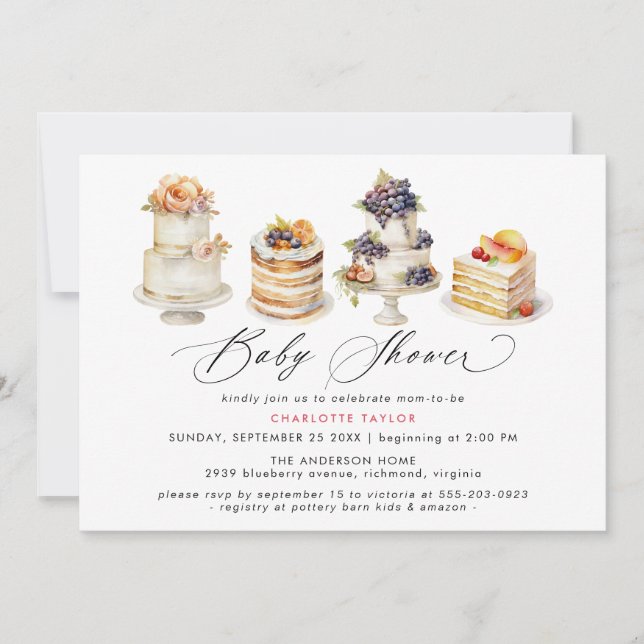 Invitation Fancy Cakes Cute Bakery Dessert Baby shower à thèm (Devant)
