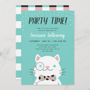 Invitation Fancy Chat Turquoise Anniversaire de enfant Party