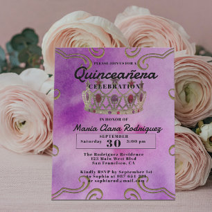 Invitation Fancy Couronne Bijoux sur Quinceañera Rose Invitat