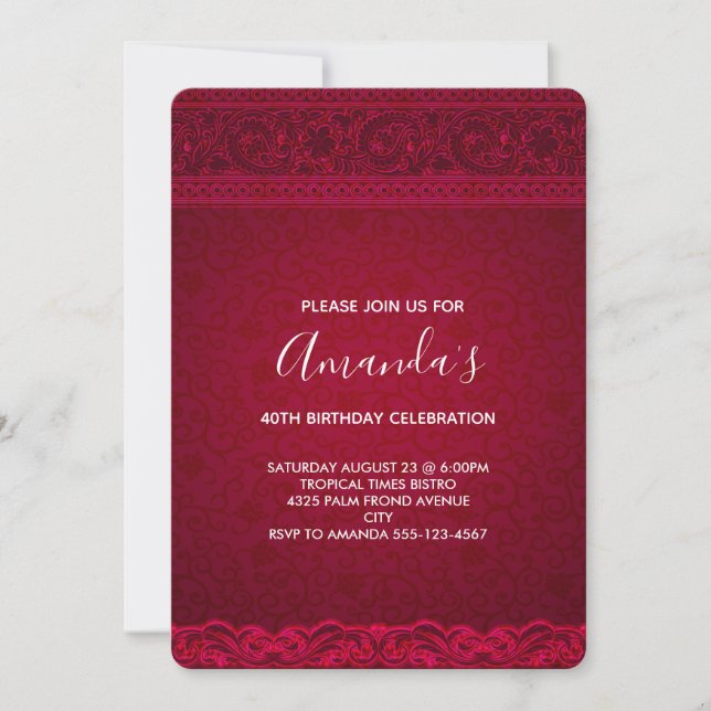 Invitation Fancy & Elegant Rouge Abstrait Anniversaire (Devant)
