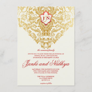 Invitation Fancy Flourds Mariage arabe indien d'or