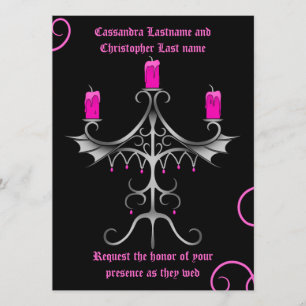 Invitation Fancy gothique candélabre rose chaud sur mariage n