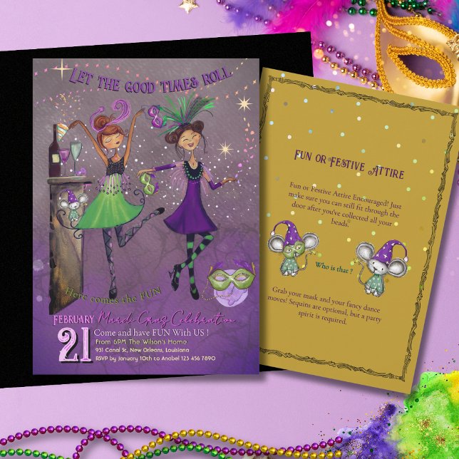 Invitation Fancy Mardi Gras Dancing Girls Party Purple (Fancy Mardi Gras Dancing Girls Party Purple Invitation)