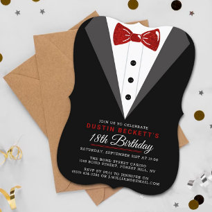 Invitation Fancy Parties scintillant rouge Tuxedo 18e anniver