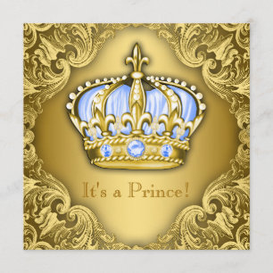 Invitation Fancy Prince Baby shower Baby Blue Gold