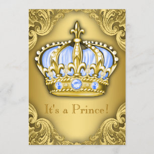 Invitation Fancy Prince Baby shower Baby Blue Gold
