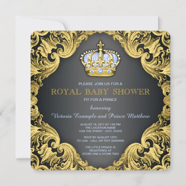 Invitation Fancy Prince Baby shower Bébé Bleu (Dos)