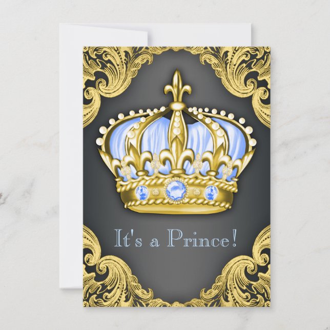 Invitation Fancy Prince Baby shower Bébé Bleu (Devant)