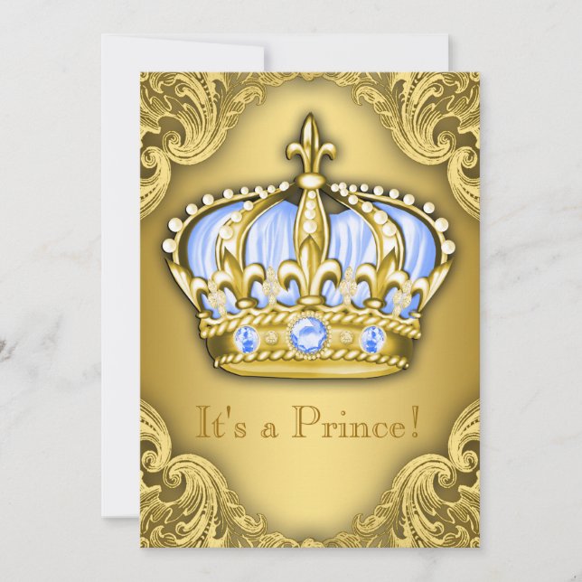 Invitation Fancy Prince Baby shower Bébé Bleu Or (Devant)
