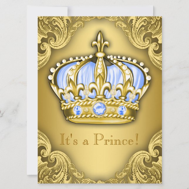 Invitation Fancy Prince Baby shower Bébé Bleu Or (Devant)