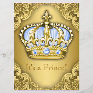Invitation Fancy Prince Baby shower Bébé Bleu Or
