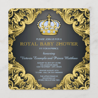 Invitation Fancy Prince Baby Shower Bleu Bébé