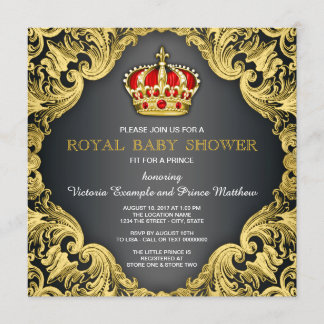 Invitation Fancy Prince Baby Shower Rouge Régale