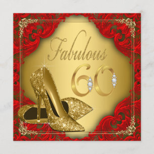 Invitation Fancy Red Gold High Heel Fabulous 60e anniversaire