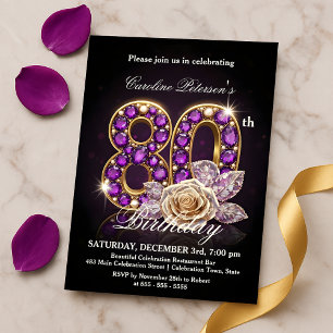 Invitation Fancy Regal Rose Améthyste Or 80e Anniversaire