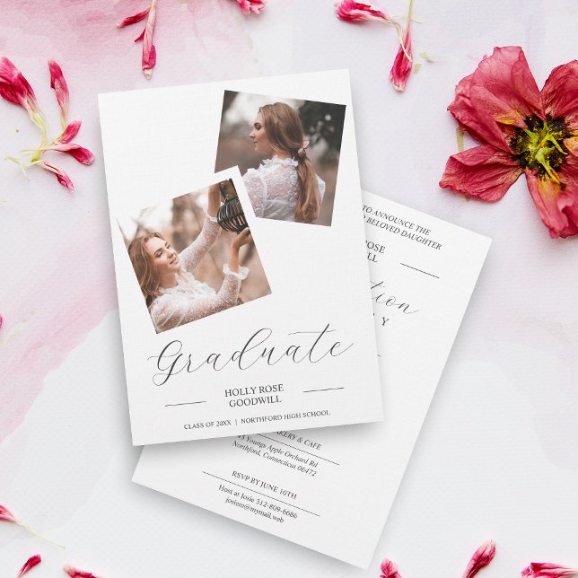 Invitation Fancy Script 2 Photos Collage Graduation (Créateur téléchargé)