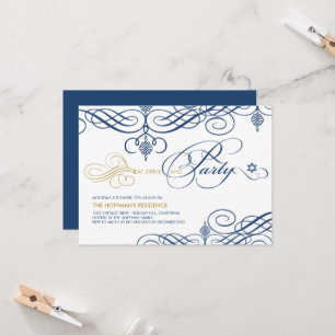 Invitation Fancy Scrolls Manger Boire & Fête Hanoukka Holiday