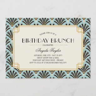 Invitation Fans Art déco Anniversaire Brunch Bleu