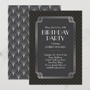 Invitation Fans d'argent élégants fête d'anniversaire Art déc