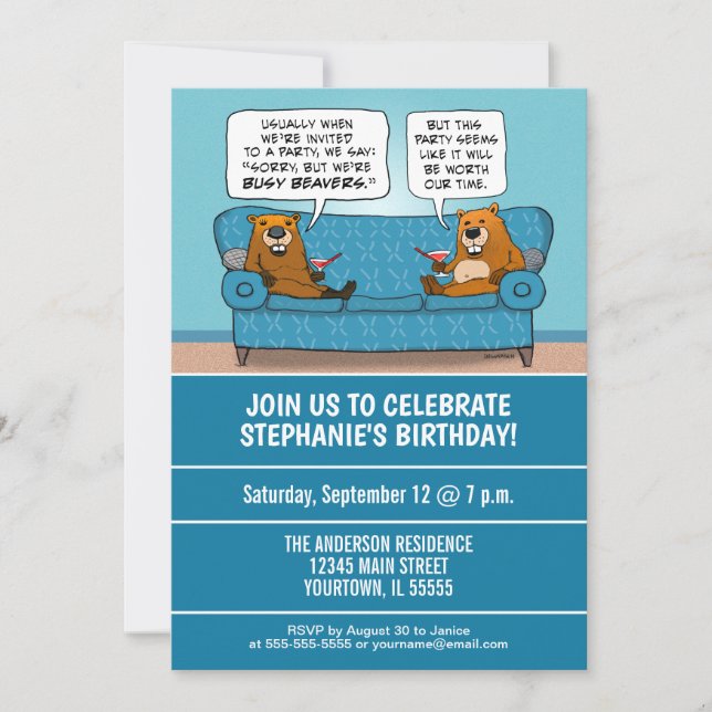 Invitation Fantaisie Busy Beavers fête d'anniversaire (Devant)