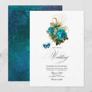 Invitation Fantaisie de forêt de minuit Turquoise et or Maria
