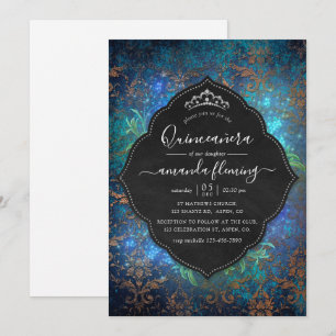 Invitation Fantaisie Étincelante Damassé Vintage Quinceañera