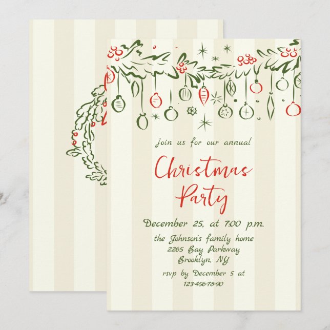Invitation Fantaisie Main dessinée Whimsical Noël Fête (Devant / Derrière)