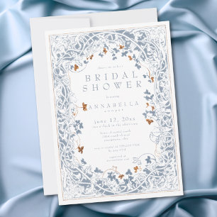 Invitation Fantaisie médiévale bleu or gravure Shower de mari