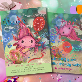 Invitation fantaisiste à l'aquarelle Axolotl rose