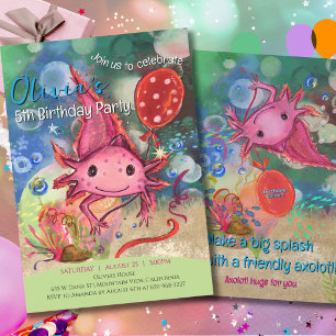 Invitation fantaisiste à l'aquarelle Axolotl rose