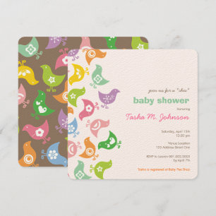 Invitation Fantasque Baby Shower Rétro Arc-en-Ciel Poussins M
