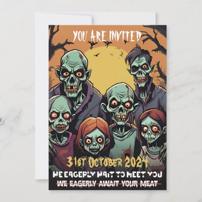Invitation Fantastique Fête d'Halloween de la famille Zombie (Devant)