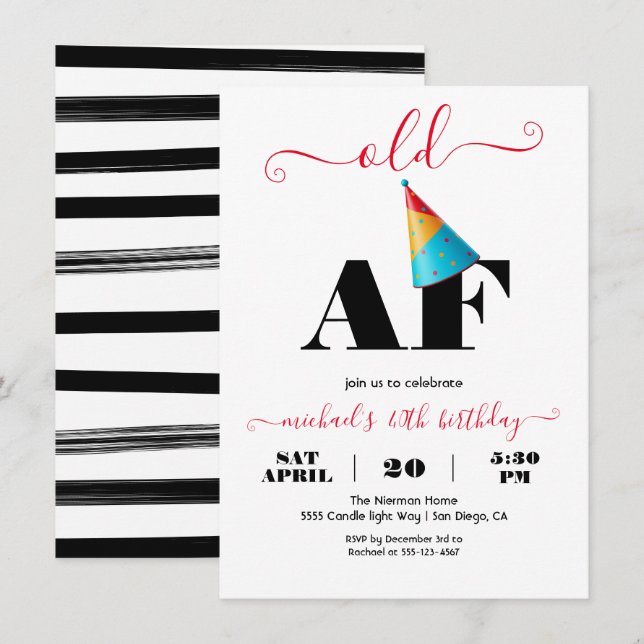 Invitation Fantastique moderne Vieux Fête d'Anniversaire AF (Devant / Derrière)