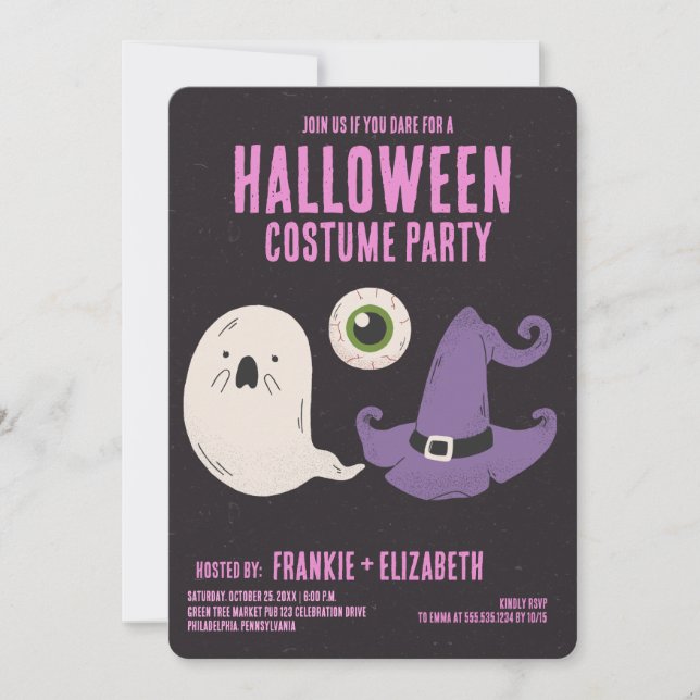 Invitation Fantôme Avec Sorcière Halloween Costume Party (Devant)