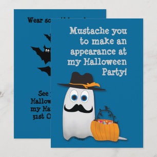 Invitation fantôme avec une moustache amusante pou