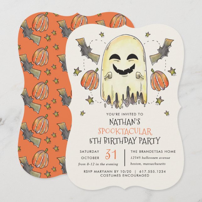 Invitation Fantôme éffrayant Halloween Enfant fête d'annivers (Devant / Derrière)