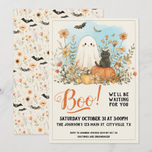 Invitation Fantôme Floral Mignon Halloween