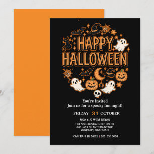 Invitation Fantôme mignon et fête d'Halloween Citrouille